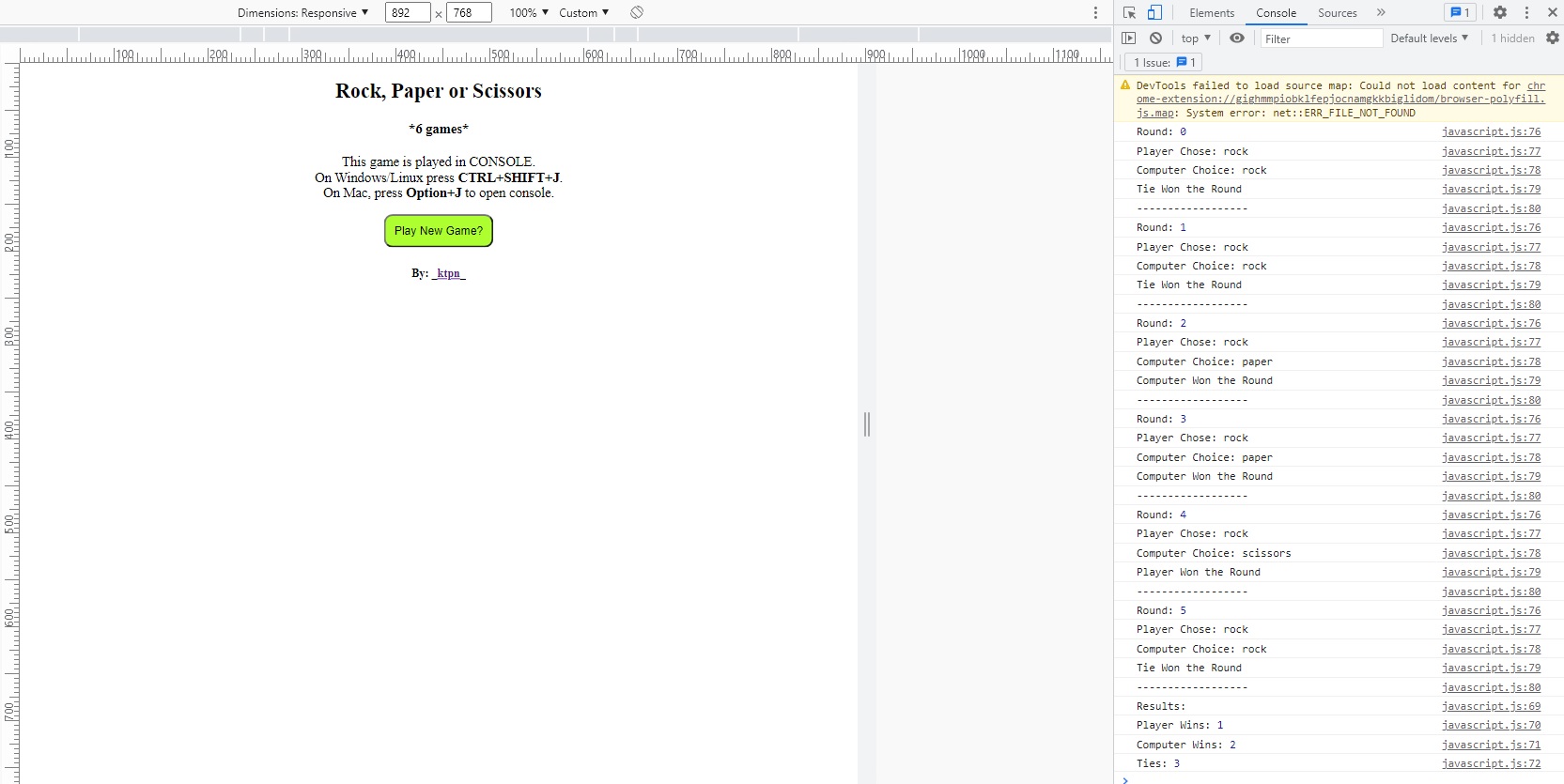 Rock, paper, scissors in console